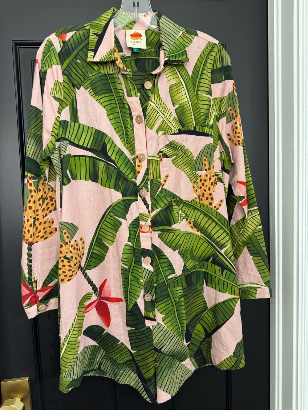 Farm Rio Banana Leaves Printed Linen-Blend Playsuit